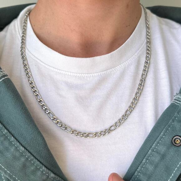 Y2K Silver 925 Stainless Steel Cuban Link Chain Necklace 20 Inch Vintage Unisex - Picture 3 of 8